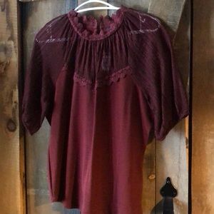 RW & Co Rust Lace Collar Embellished Blouse